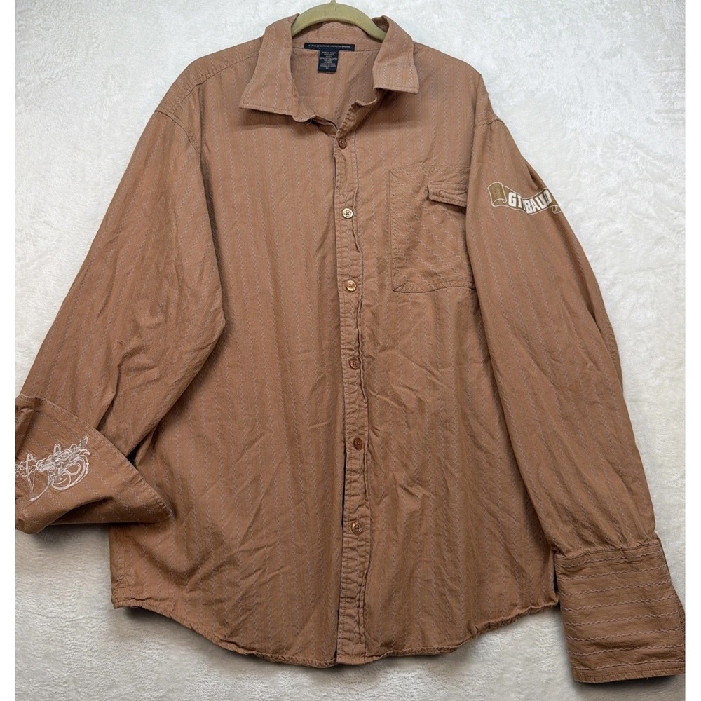Marithe Francois Girbaud‎ Shirt Mens XL Brown Embroidered Y2K Streetwear
